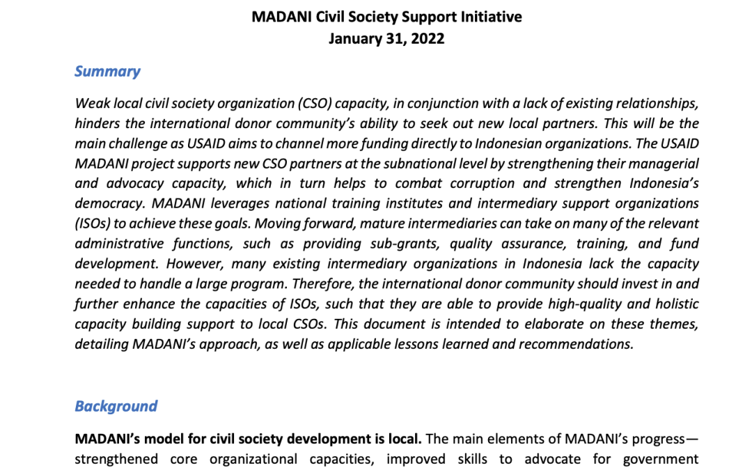 Lessons for USAID on Working with Local Civil Society Organizations in Indonesia